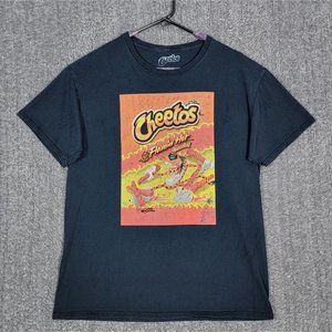 Cheetos T- Shirt Mens Large Black Flamin Hot Crunchy Chester Cheetah Graphic Tee